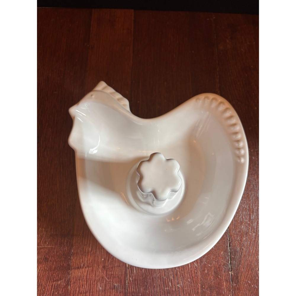 TCM White Ceramic Chicken Roaster Hen Shaped Vertical Poultry Baker Farmhouse